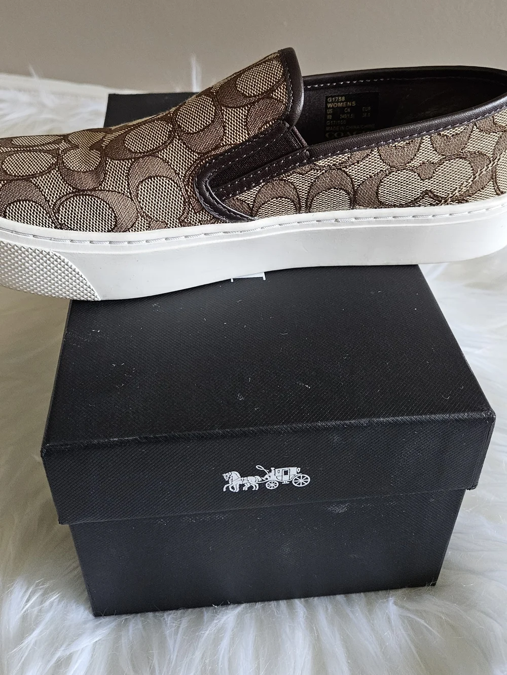 Coach Signature Canvas Slip-On Sneakers in Brown and White